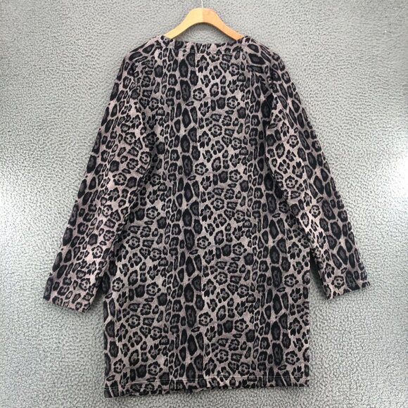 Loveriche Dress Womens Large Gray Leopard Shift Mini Fleece Zipper Long Sleeve - Picture 3 of 10